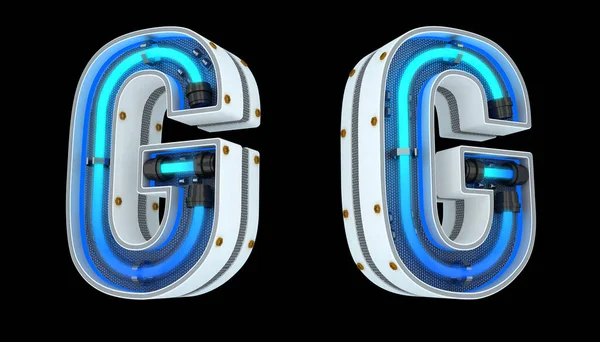 White Alphabet Neon Light Rendering Illustration Clipping Paths — Stock Photo, Image