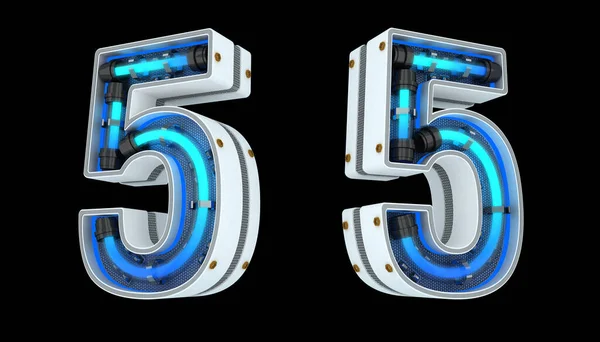 White Number Neon Light Rendering Illustration Clipping Paths — Stock Photo, Image