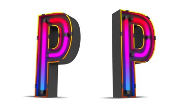 Neon Light alfabesi 3d kırpma yolları ile resimleme.