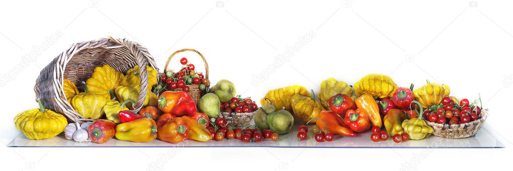 Thanksgiving. Autumn composition of vegetables and fruits.