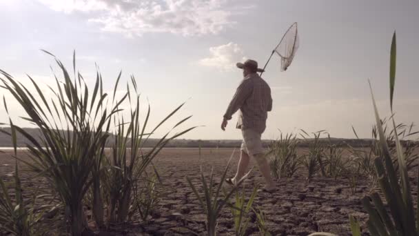 Pêcheur Marche Long Rive Lac Sec — Video