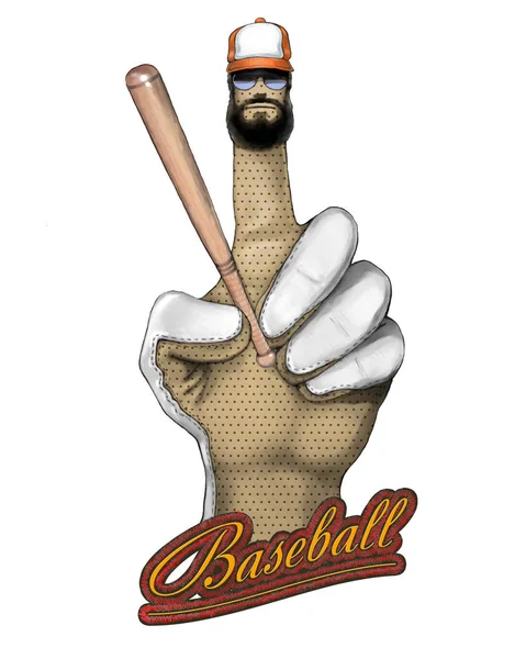 Gloved hand holding a baseball bat. The inscription "Baseball" — Stock Photo, Image