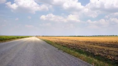 Toprak yolda hareket eden bir arabadan sürülmüş bir tarlada çekim