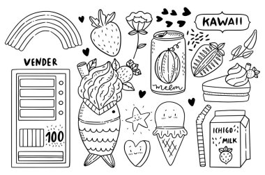 Şirin doodle tarzı resimde en yaygın Japon gıda paketi.