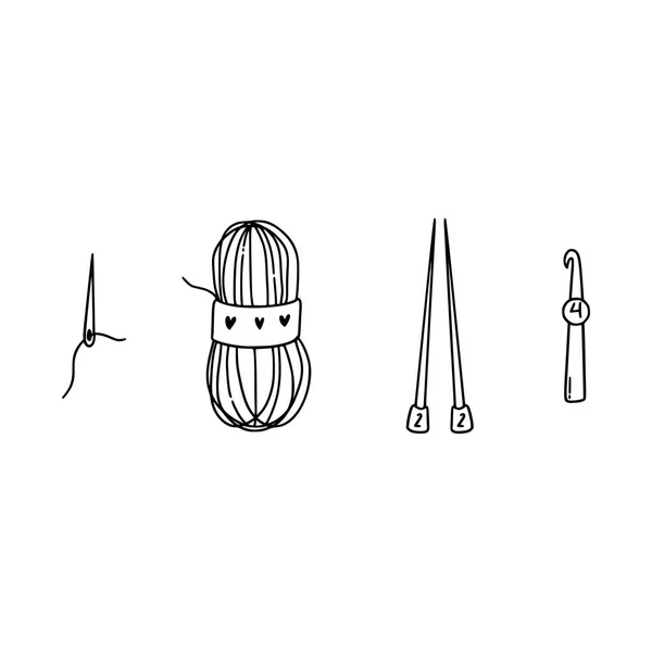 フリーハンドの編みとかぎ針編みのアイコン。手でフラットのアウトラインのデザイン要素の図を描画. — ストックベクタ