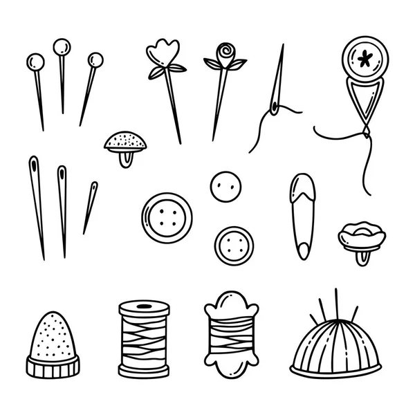 Свободное шитье и вязание икон. Ручная иллюстрация элементов дизайна плоского контура . — стоковый вектор