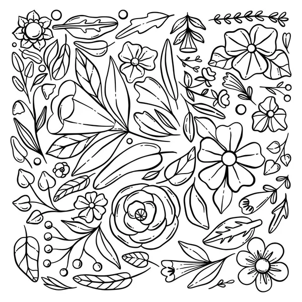 Cenário floral ilustrado bonito. Delineamento simples ilustração de flores e plantas . —  Vetores de Stock