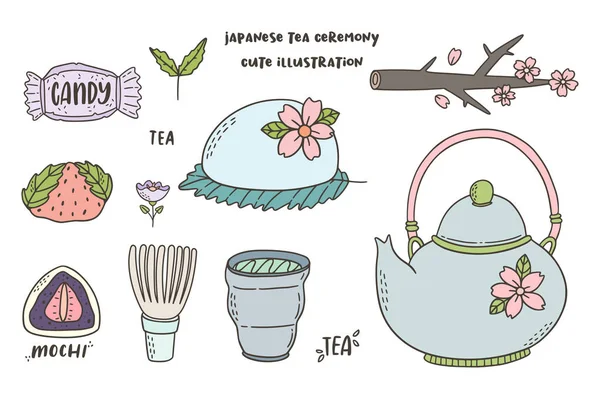 日本传统饮茶仪式的图文并茂的物品. — 图库矢量图片