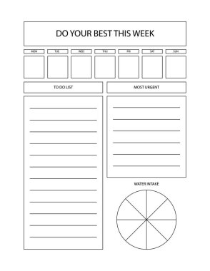 Günlük ve haftalık planlayıcı. Yapılacak lar listesi için basit kadınsı.