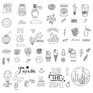 Elle çizilmiş sevimli modern çıkartmalar. Güzel basit çizimler. 80 'lerden 90' lara kadar çizgi filmlerdeki moda rozetleri, rozetler, yamalar..