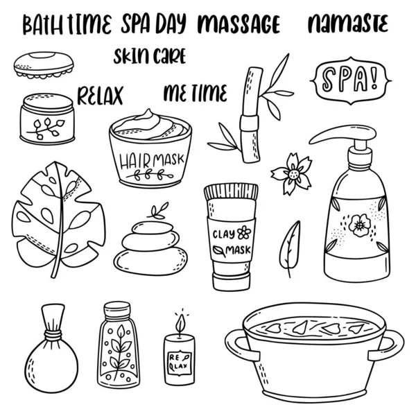 Pack d'icônes de spa, bien-être, doodle méditation. — Image vectorielle