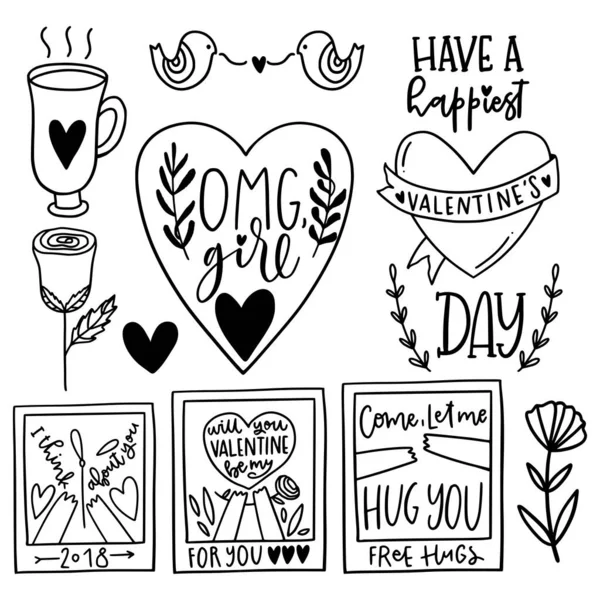 Cute Valentines day lettering composition. Hand drawn illustration. — Stock Vector