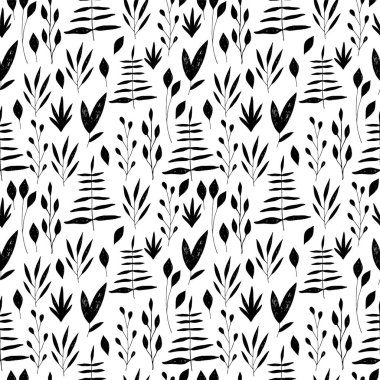 Klasik dikişsiz pastel vektör çiçek deseni. Siyah ve beyaz.