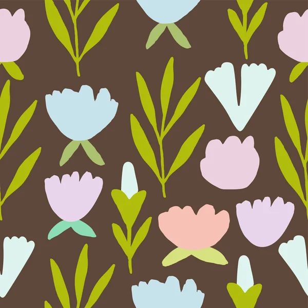 Vintage motif floral vectoriel pastel sans couture. Fleurs folkloriques, — Image vectorielle