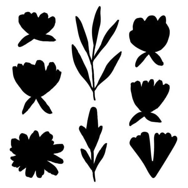 Pakket met de hand getekend eenvoudige pastel vector bloemen en planten. — Stockvector