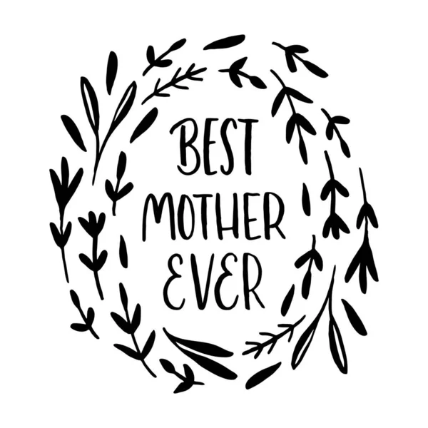 Feliz día de las madres. Letras composición en blanco y negro con elementos de garabatos florales . — Vector de stock