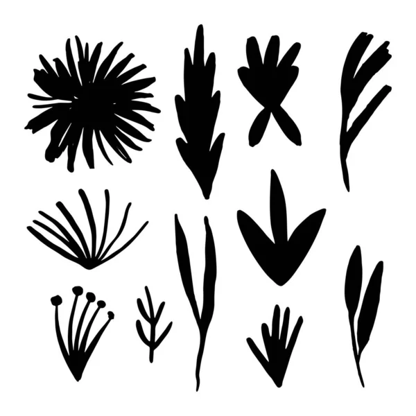Packung von Hand gezeichnete einfache pastellfarbene Vektorblumen und Pflanzen. — Stockvektor