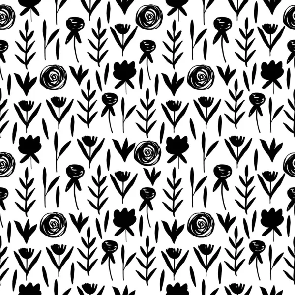 Vintage patrón floral vectorial sin costuras pastel. Fondo repetible simple en blanco y negro . — Archivo Imágenes Vectoriales