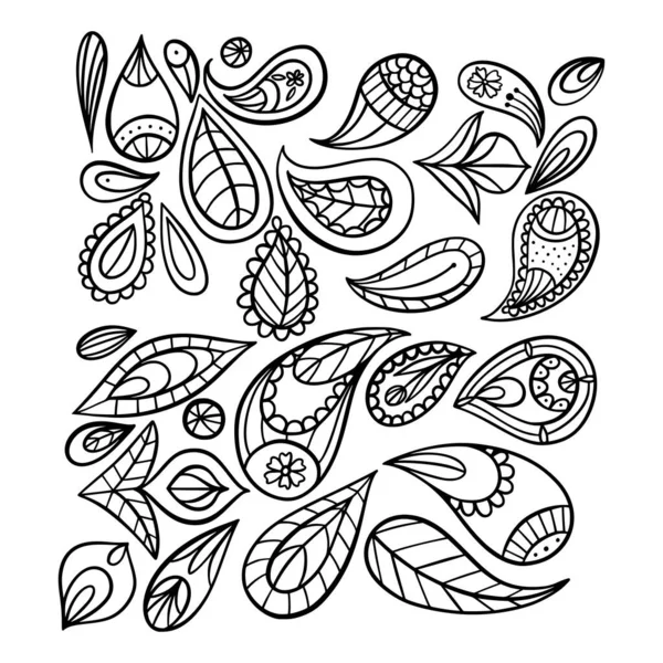 Hand drawn black and white indian paisley illustration. — Stock Vector