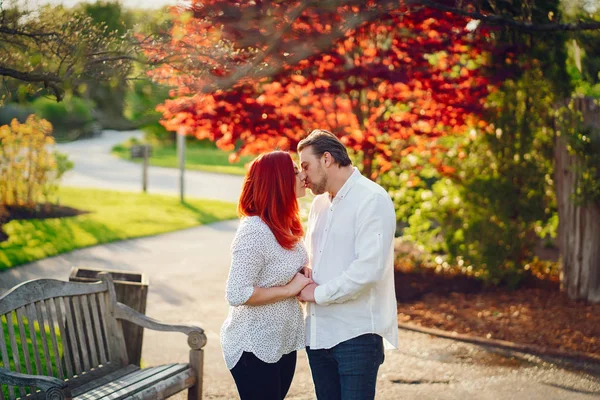 Beautiful Stylish Redhead Woman White Blouse Standing Sunny Summer Park — Stock Photo, Image