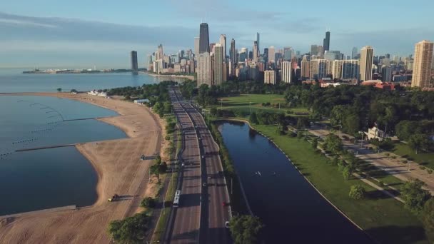 Weergave van de binnenstad van Chicago — Stockvideo