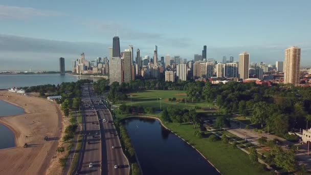 Weergave van de binnenstad van Chicago — Stockvideo