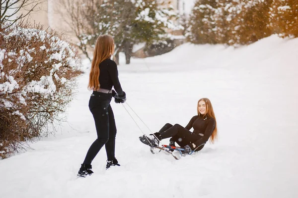 Filles dans un parc d'hiver — Photo