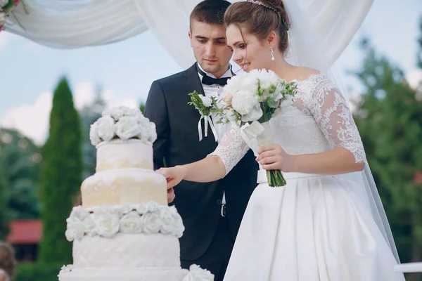 Couple with wedding cake — Stock Photo, Image