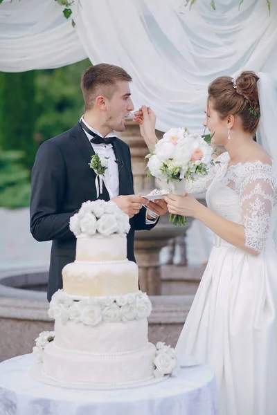 カップルは結婚式のケーキ — ストック写真