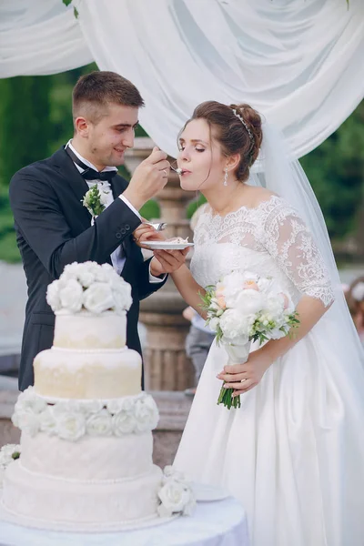 カップルは結婚式のケーキ — ストック写真