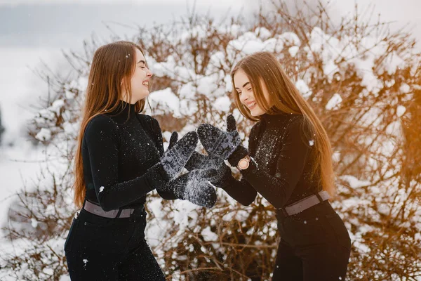 Téli park lányok — Stock Fotó