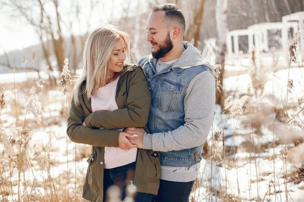 Elegante pareja en un parque de invierno — Foto de Stock