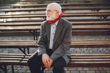 Güneşli bir sonbahar parkta zarif yaşlı adam 