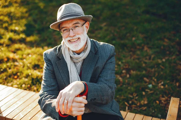 Güneşli bir sonbahar parkta zarif yaşlı adam 