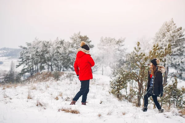 Szerető pár sétál a téli parkban — Stock Fotó