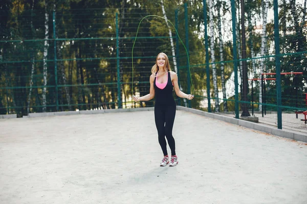 Beautiful Girl Park Sports Girl Sportswear Girl Training Rope — Stock Photo, Image