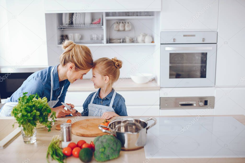 mother with daughter in the kitchen