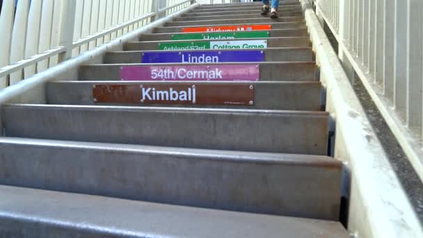 Chicago, Illinois, Estados Unidos abril 20, 2019 - niña subiendo y bajando escaleras al metro — Vídeos de Stock