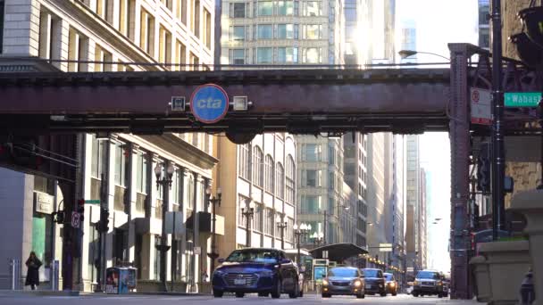 Video van trein trekken naar het station in Chicago — Stockvideo