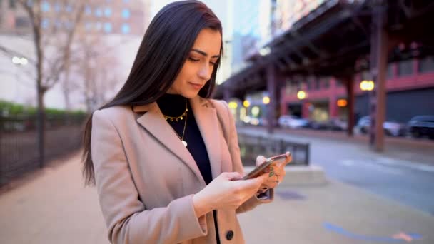 Video van het typen van de vrouw op de telefoon — Stockvideo