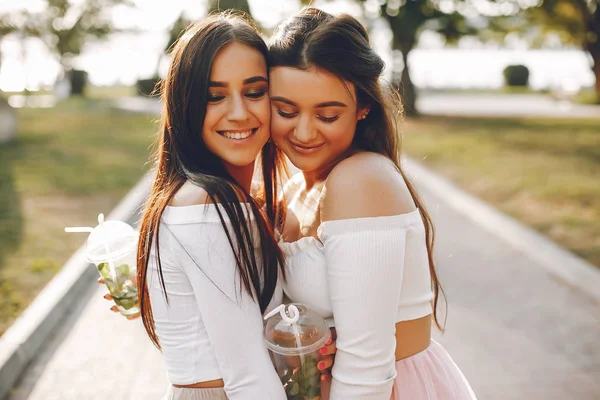 Dos chicas guapas en un parque de verano —  Fotos de Stock