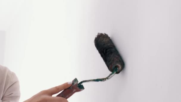 Vrouw die Paintbrush roller vasthoudt — Stockvideo