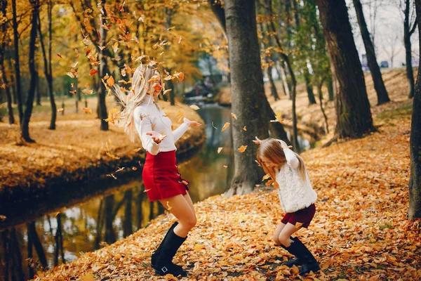 Familia linda y elegante en un parque de otoño — Foto de Stock