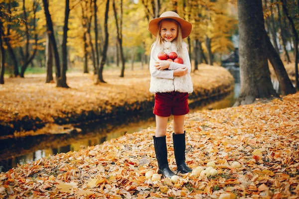 Cute little girl w jesiennym parku — Zdjęcie stockowe