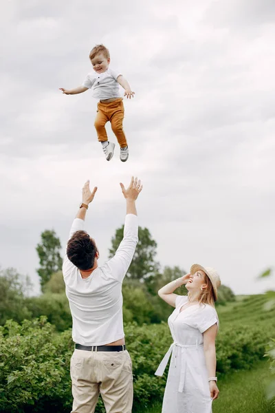 Linda familia jugando en un campo de verano —  Fotos de Stock