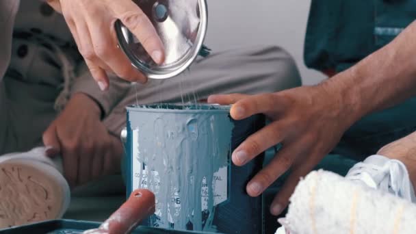 Close up of paint can being opened Royalty Free Stock Footage
