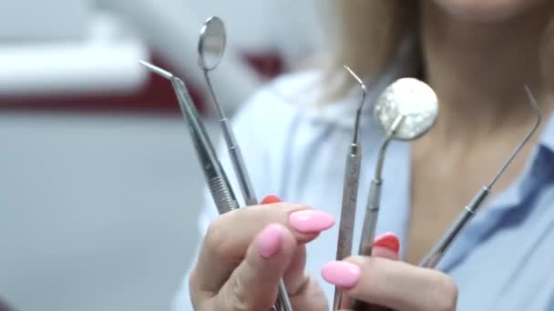 Dental tools being used at the dentist — Stock Video