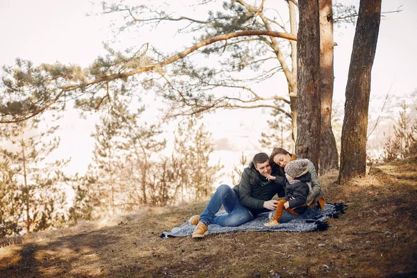 Χαριτωμένη οικογένεια παίζει σε ένα καλοκαιρινό πάρκο — Φωτογραφία Αρχείου
