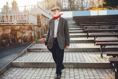 Güneşli bir sonbahar parkta zarif yaşlı adam