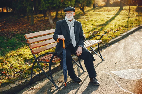 Elegantní stařík v slunečný podzim park — Stock fotografie